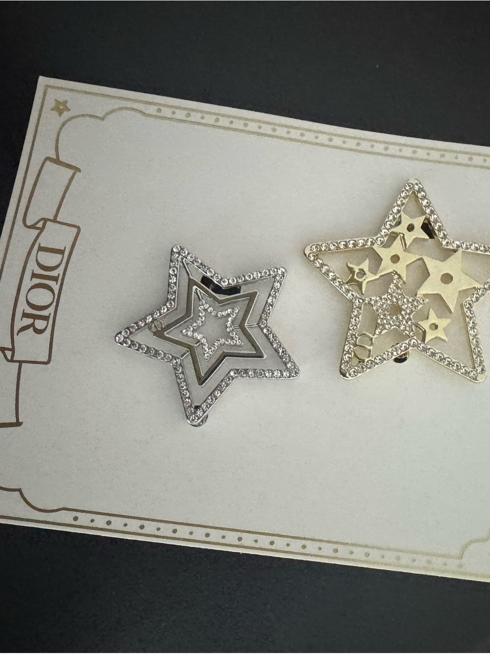 Dior Star Rhinestone Hair Clips - Silver & Gold Accents - Picture 6 of 8